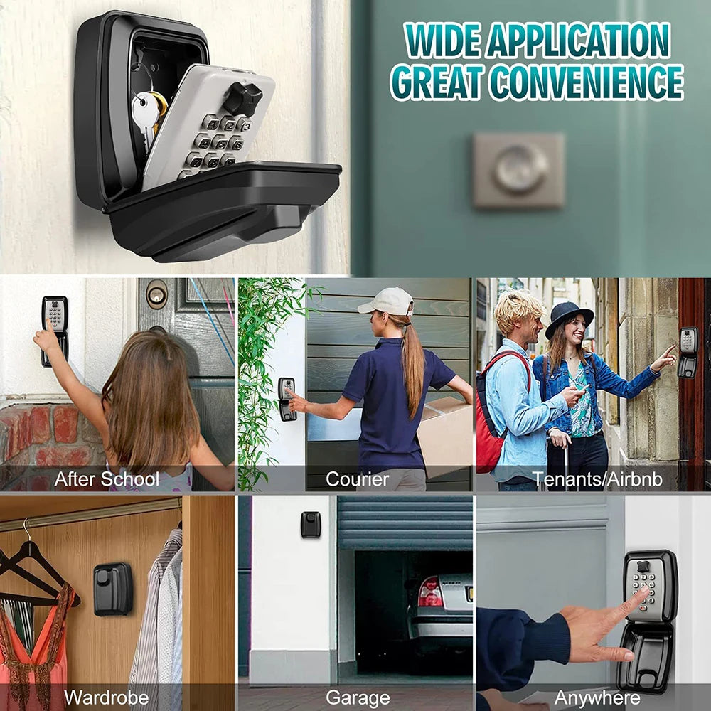 Wall Mounted Key Storage Safe Waterproof Anti-theft Key Box With Combination Lock 12-Digital Password Office Home Outdoor Use