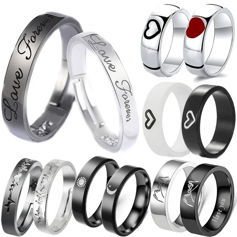 1 par de anillos de pareja de rombos blancos y negros, anillo abierto para mujeres y hombres, anillos de dedo ajustables, regalo de joyería de aniversario para amantes románticos