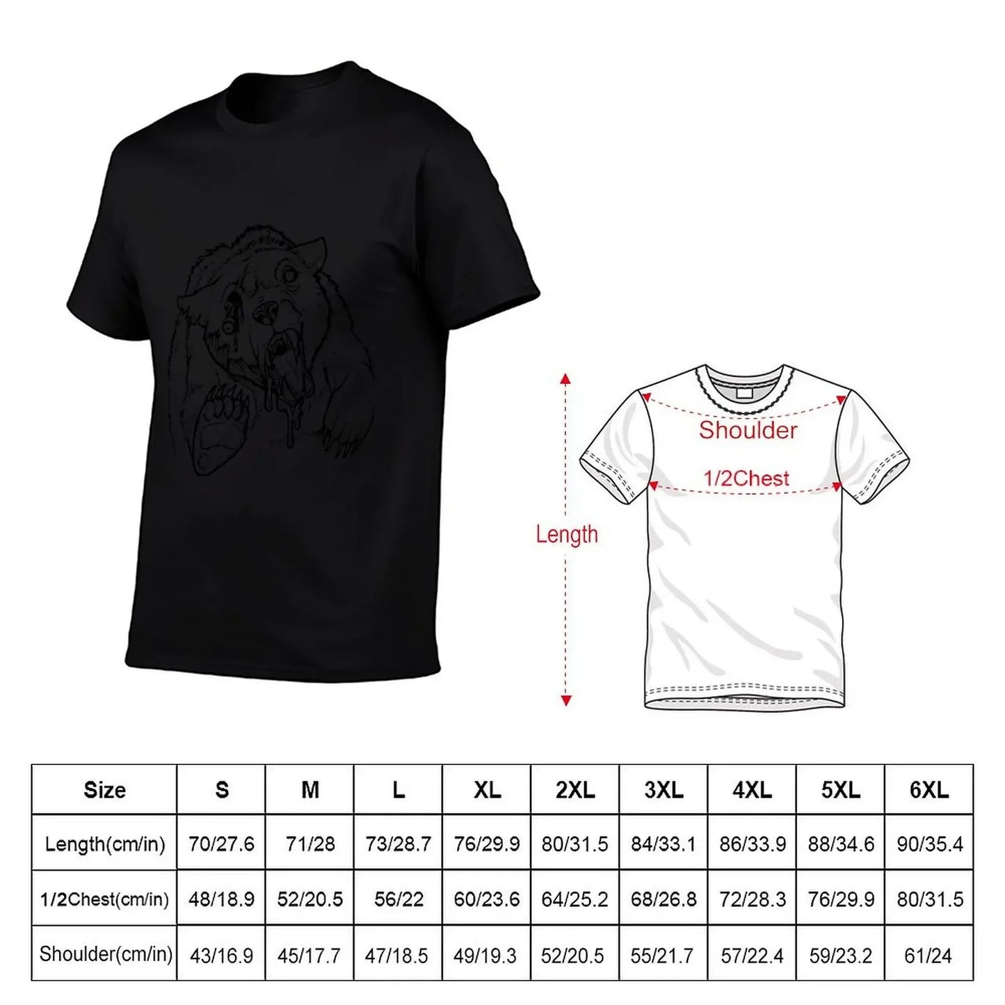Camiseta de oso zombi, lisa, tallas grandes, camisetas de anime de Fruit of the Loom para hombre
