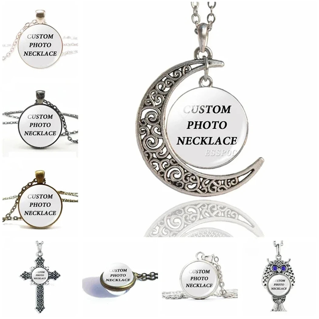 Collar con foto personalizado, cruz circular en forma de media luna, búho esférico, con una variedad de opciones de regalos para amigos