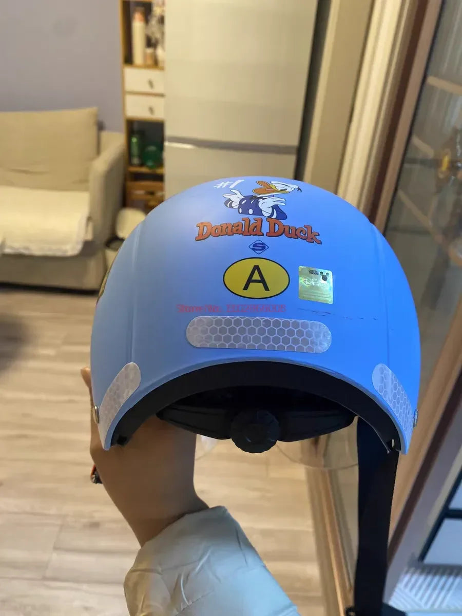Summer Disney Donald Duck Motorcycle Super Light Open Face Helmet For Children Adult Helmet Safety Protective Helmet Gift Toy