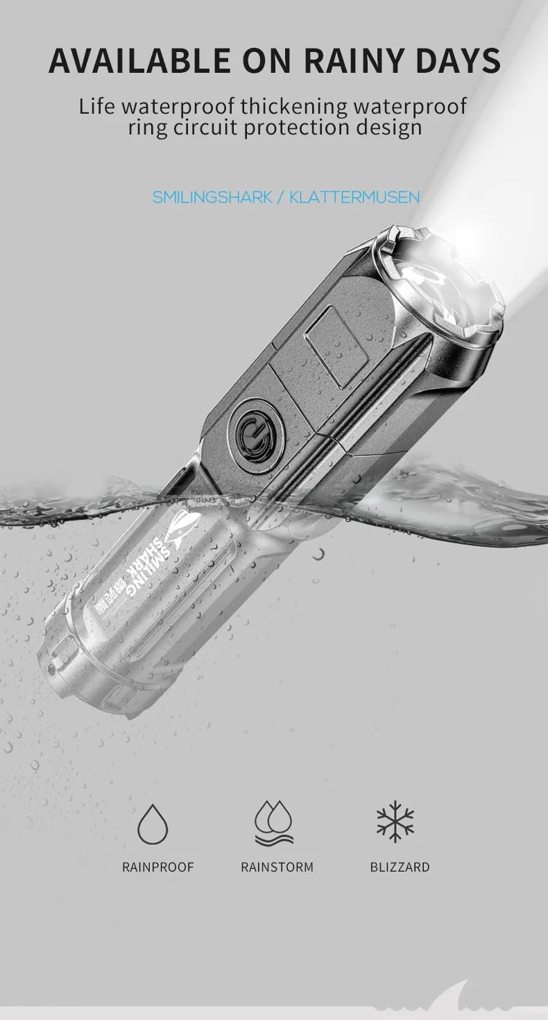 Outdoor Strong Lighting Flashlight Work Light Highlight Rechargeable Zoom Tactical Outdoor Night Camping Portable LED Torch Lamp