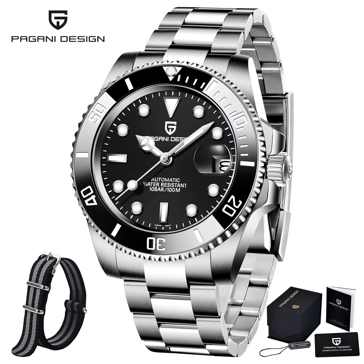 PAGANI DESIGN PD1661 Water Ghost Watch 40MM Luxury Automatic Mechanical Watches NH35 Auto Date Sport Dive BGW-9 Watch For Men