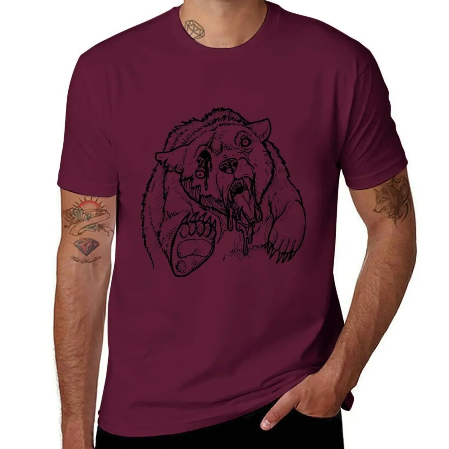 Camiseta de oso zombi, lisa, tallas grandes, camisetas de anime de Fruit of the Loom para hombre