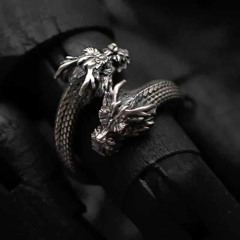 Vintage Double Headed Dragon Rings for Men Women Trend Punk Adjustable Male Ring Hip Hop Charm Accessories New Gifts Wholesale
