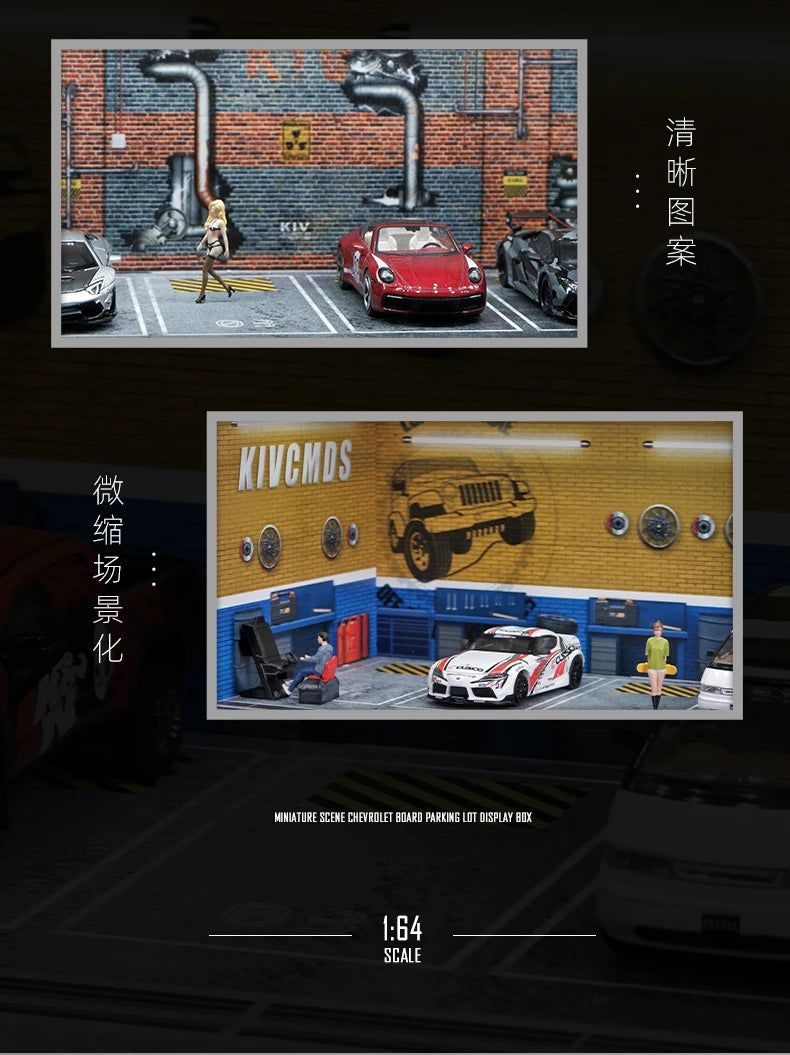 1/64 Simulated Parking Lot Model Classic Static Car Bburago Alloy Diecasting Vehicles Miniature Scene Assembly Display Frame Toy