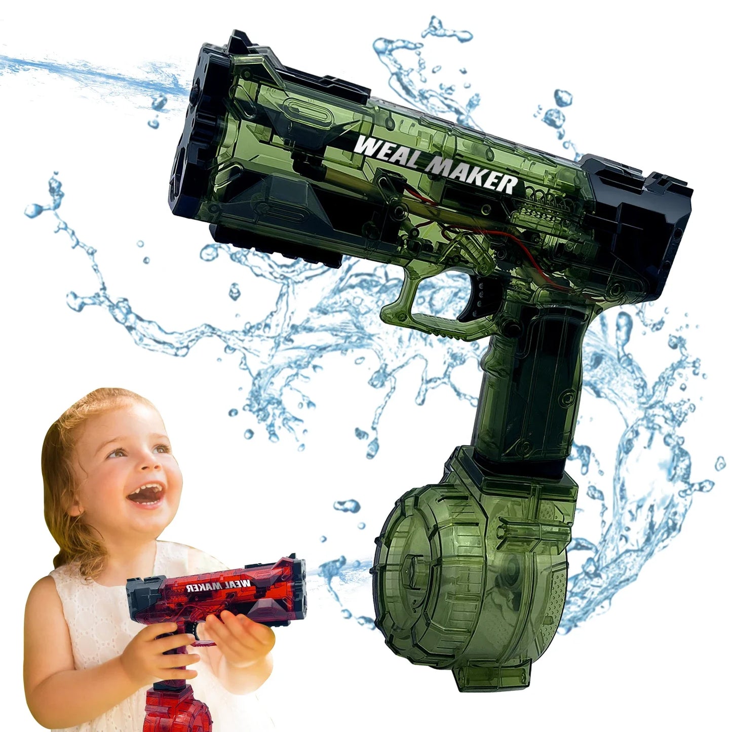 Transparent Glock Full Automatic Squirt Water Gun Spray Blaster Electric Water Pistol Toy Summer Pool Outdoor Toy for Kids Adult