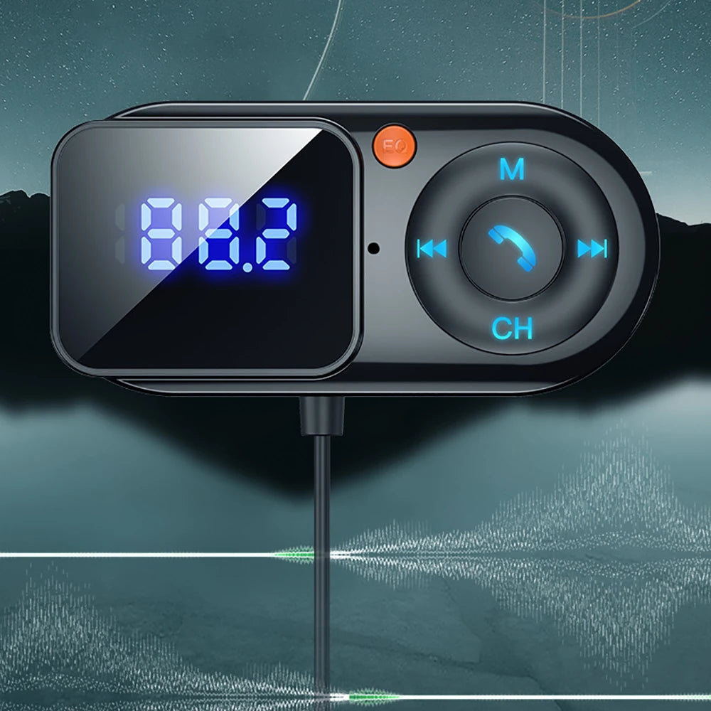 Transmisor FM inalámbrico Bluetooth 5.0 Reproductor de MP3 para coche Kit manos libres para coche LCD Audio auxiliar Carga USB PD18W Accesorios para coche Modulador FM