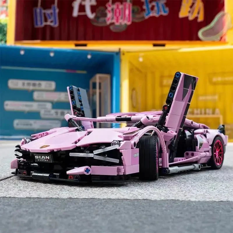 1280 piezas técnicas 1:14 Lambo rosa Super Sports Car Building Blocks MOC City Speed Vehicle Assemble Bricks Toys para niños