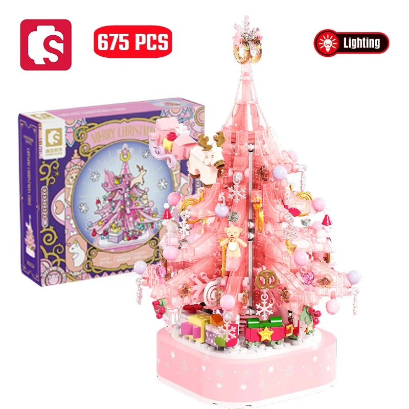 SEMBO Fantasy Christmas Tree Light Music Box Building Blocks MOC Sweet Cake Cup Model Bricks Toys Romantic Gifts for Girlfriend