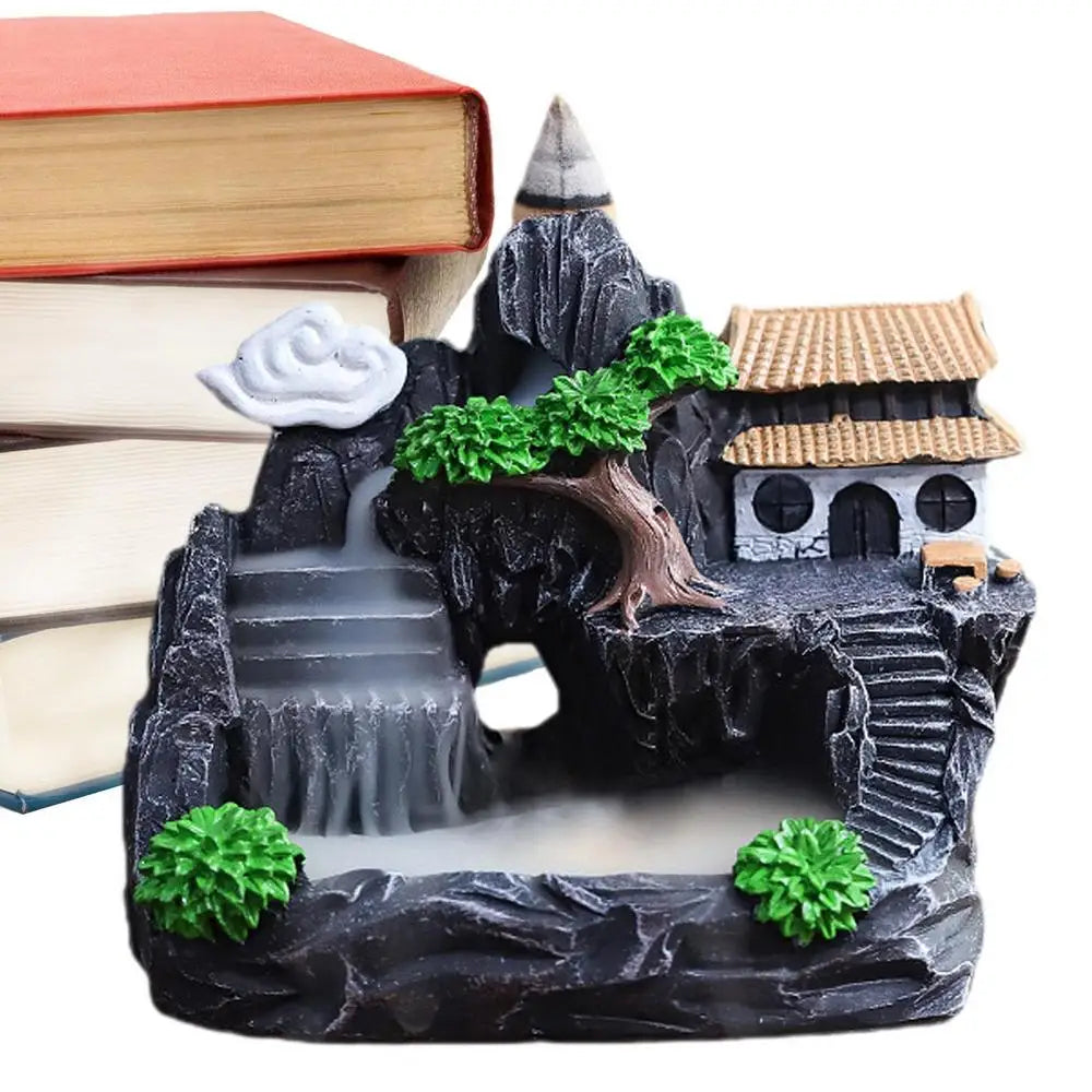 Resin Waterfall Incense Burner Handmade Fountain Smoke Landscape Backflow Incense Holder For Home Office Decor Gift