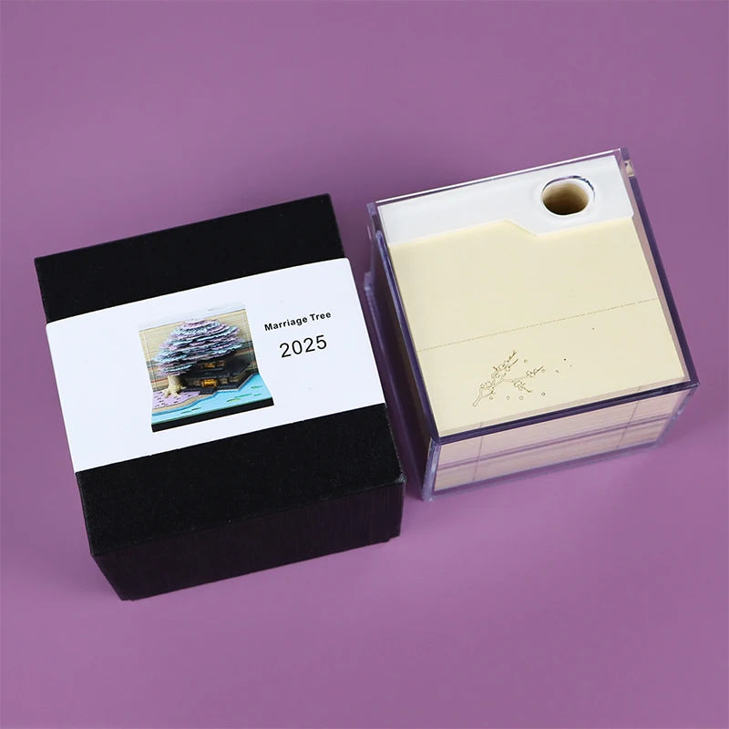 Tree Desk Calendar With LED Lights 2025 Calendar Memo Pad Creative Desk Calendar DIY Notes Notepad 3D Art Calendar Paper Carving
