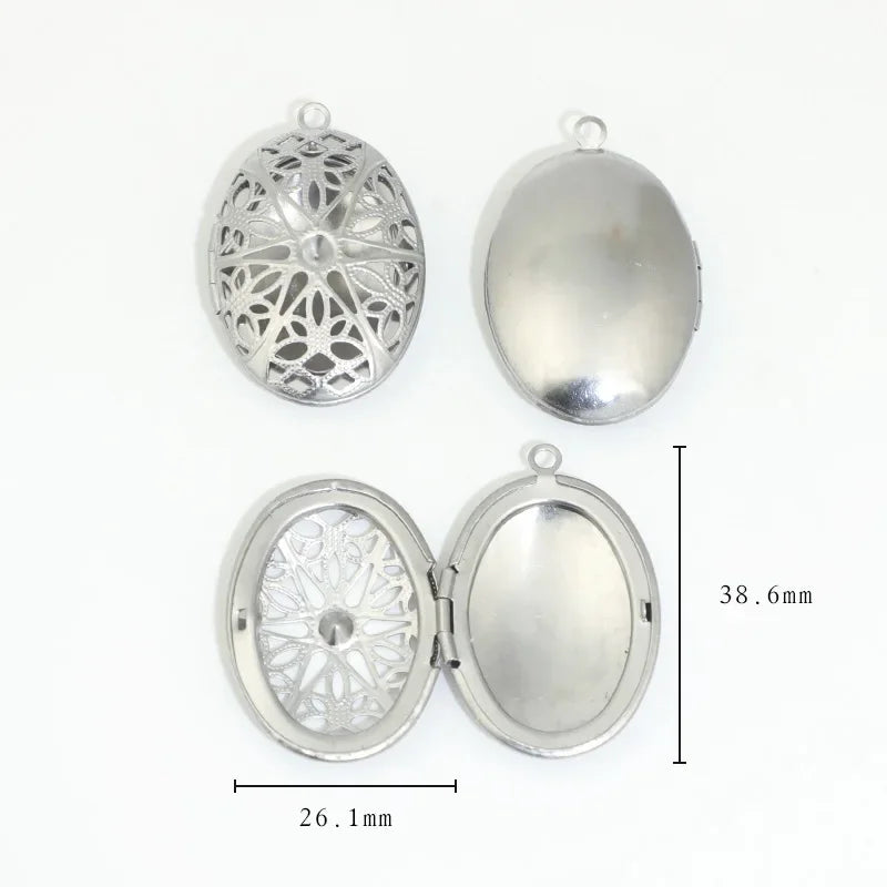 BoYuTe (20 Pieces/Lot) 316 Stainless Steel Oval Shaped Locket Pendant Can Open Photo Locket Diy Jewelry Materials