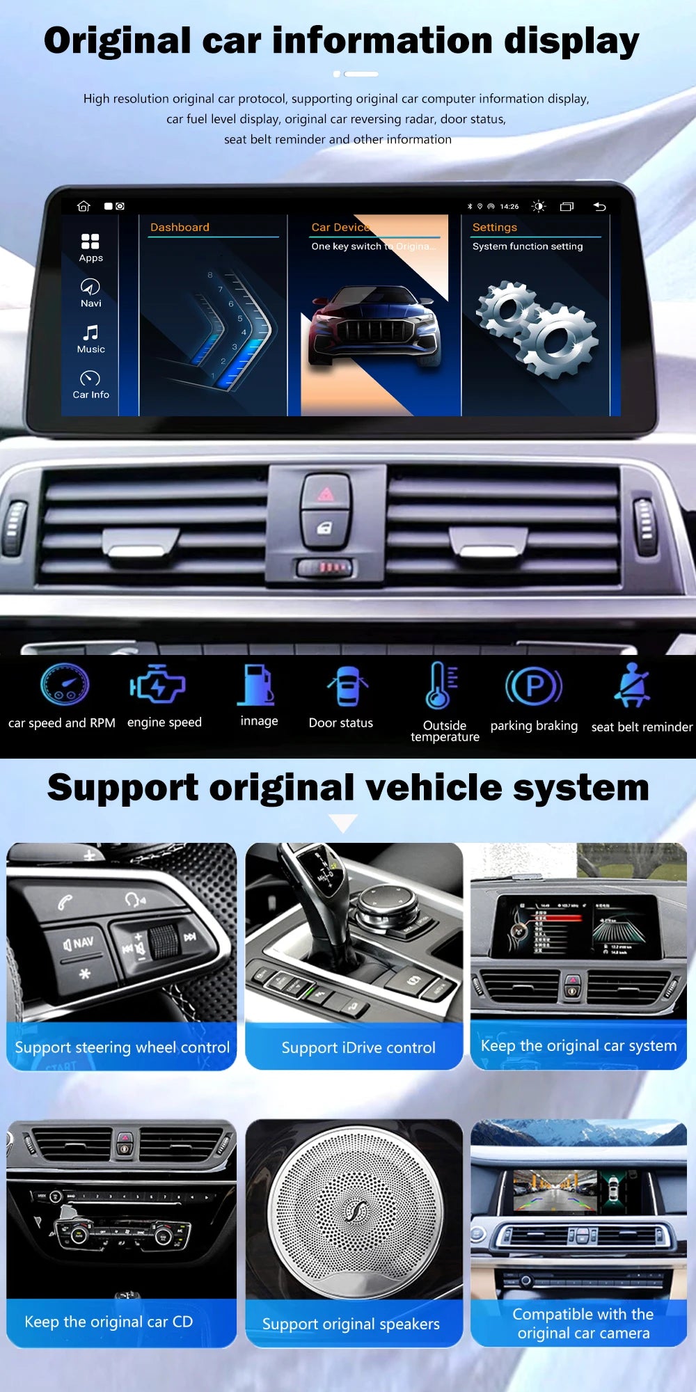 1920*720P Carplay 12,3 pouces Android 14 pour BMW Série 5 F10 F11 2010-2016 CIC NBT Système Auto Radio GPS Navigation Multimédia
