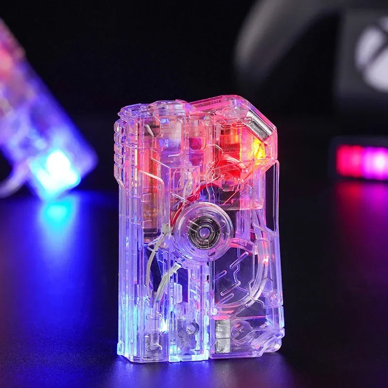 2-in-1 Luminous Fingertip Spinner Folding Lighter Transparent Rotating Decompression Windproof Lighter Men's Gifts