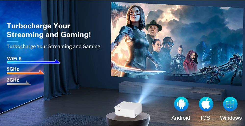 WZATCO Nouveau D5 1080P 5G WiFi Android Smart Digital Focus Full HD Projecteur LED Vidéo Home Cinéma Cinéma Projecteur LCD Beamer