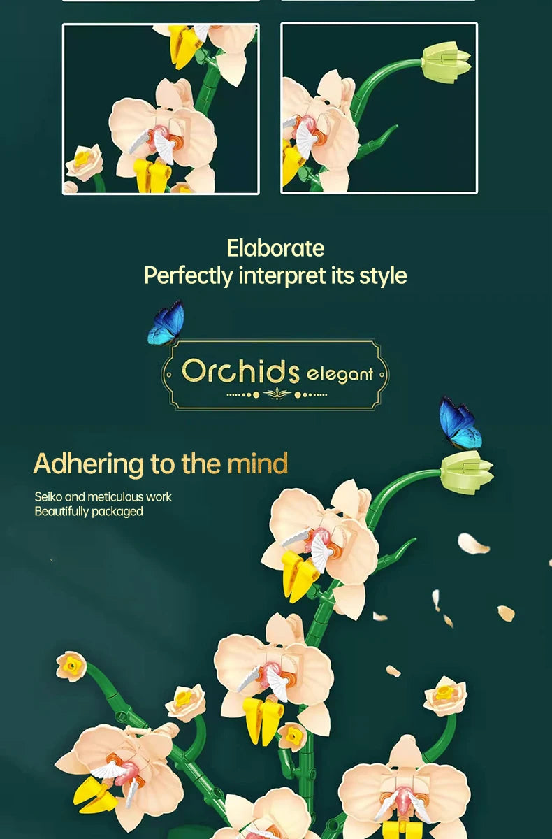 ToylinX 616PCS Orchid Flower Building Set, Building Plant Decor Flower Botanical Series for Home, Christmas Present Gift for Kid