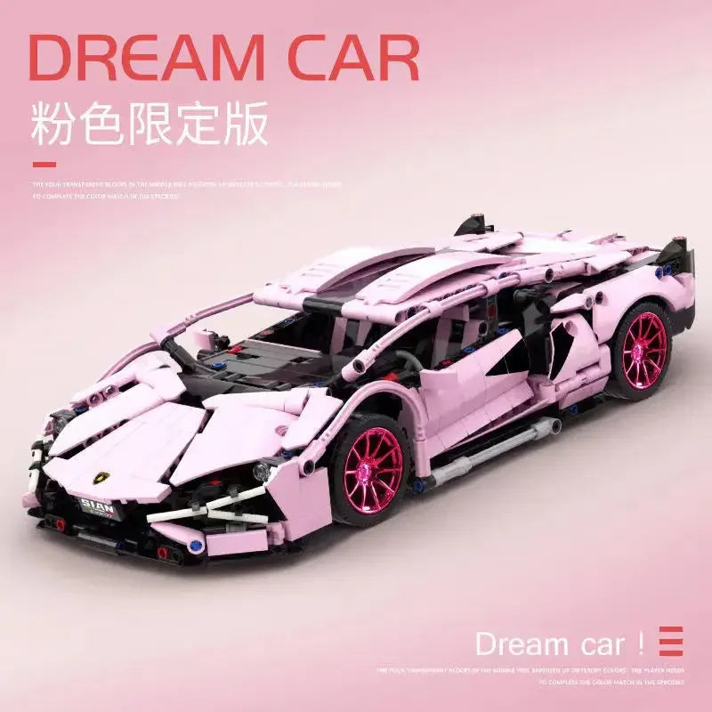 1280 piezas técnicas 1:14 Lambo rosa Super Sports Car Building Blocks MOC City Speed Vehicle Assemble Bricks Toys para niños