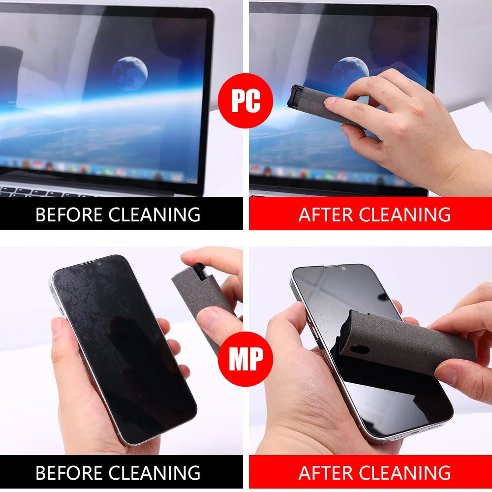 2In1 Microfiber Screen Cleaner Spray Bottle Set for Phone Ipad Screen Dust Removal Clean Cloth Wipe Iphone Cleaning Glasses Wipe