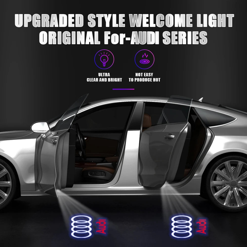 2PCS 3D LED Car Door Welcome Lights Decoration for AUDI SLINE RS S3 S4 S5 S6 QUATTRO A3 Q5 Auto Laser Projector Lamps Accessorie