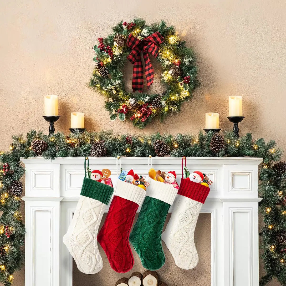 Medias navideñas grandes de 18 pulgadas, medias de compresión navideñas tejidas para niños, medias colgantes para regalar dulces, decoración navideña