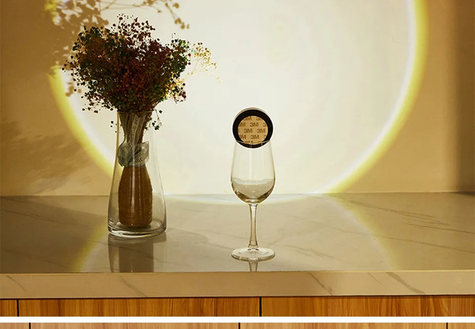 Sunset Lamp Under Cabinet Lights Battery Operated Sunset Projector Kitchen Wine Cabinet Closet Decor Bedroom Atmosphere Lamp