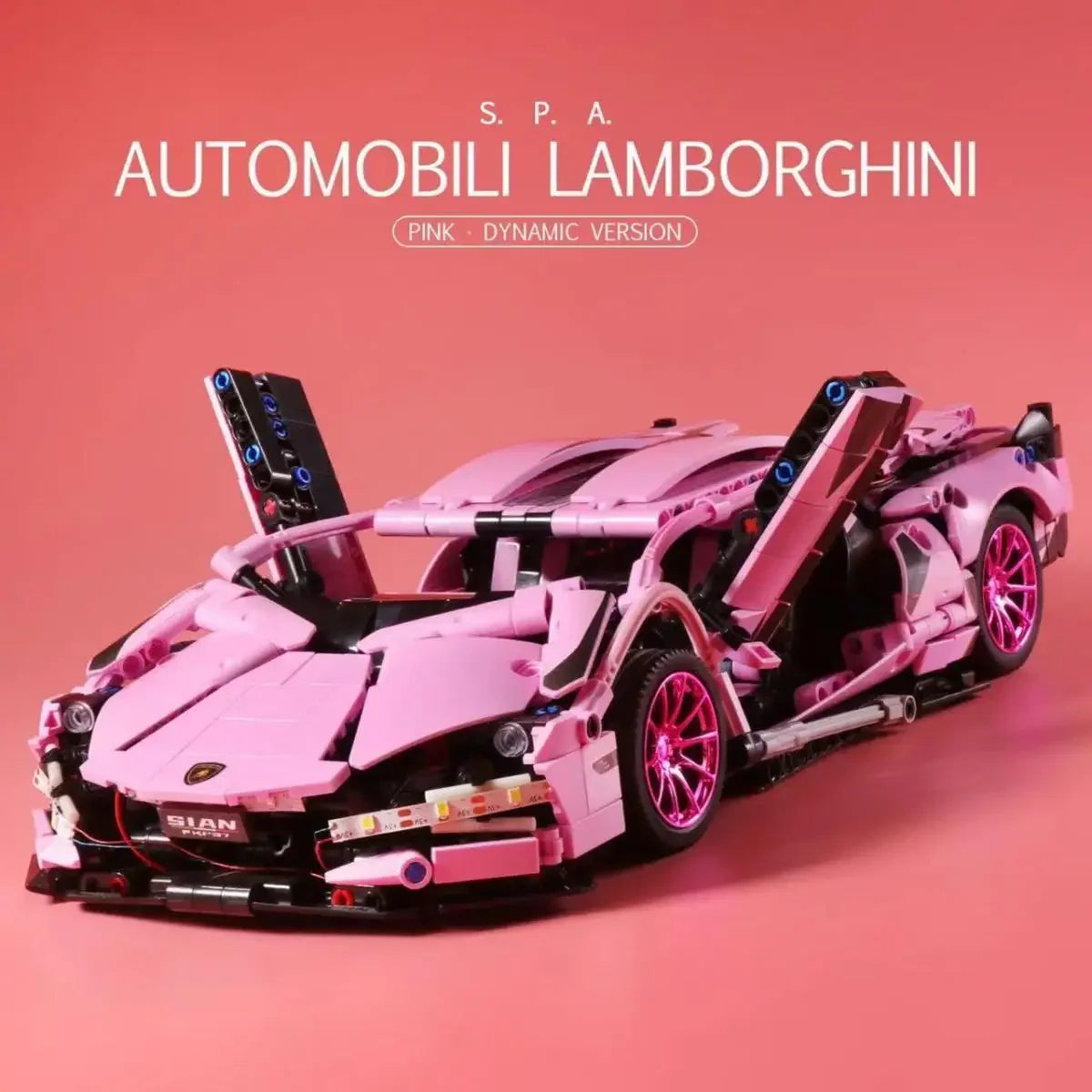 1280 piezas técnicas 1:14 Lambo rosa Super Sports Car Building Blocks MOC City Speed Vehicle Assemble Bricks Toys para niños
