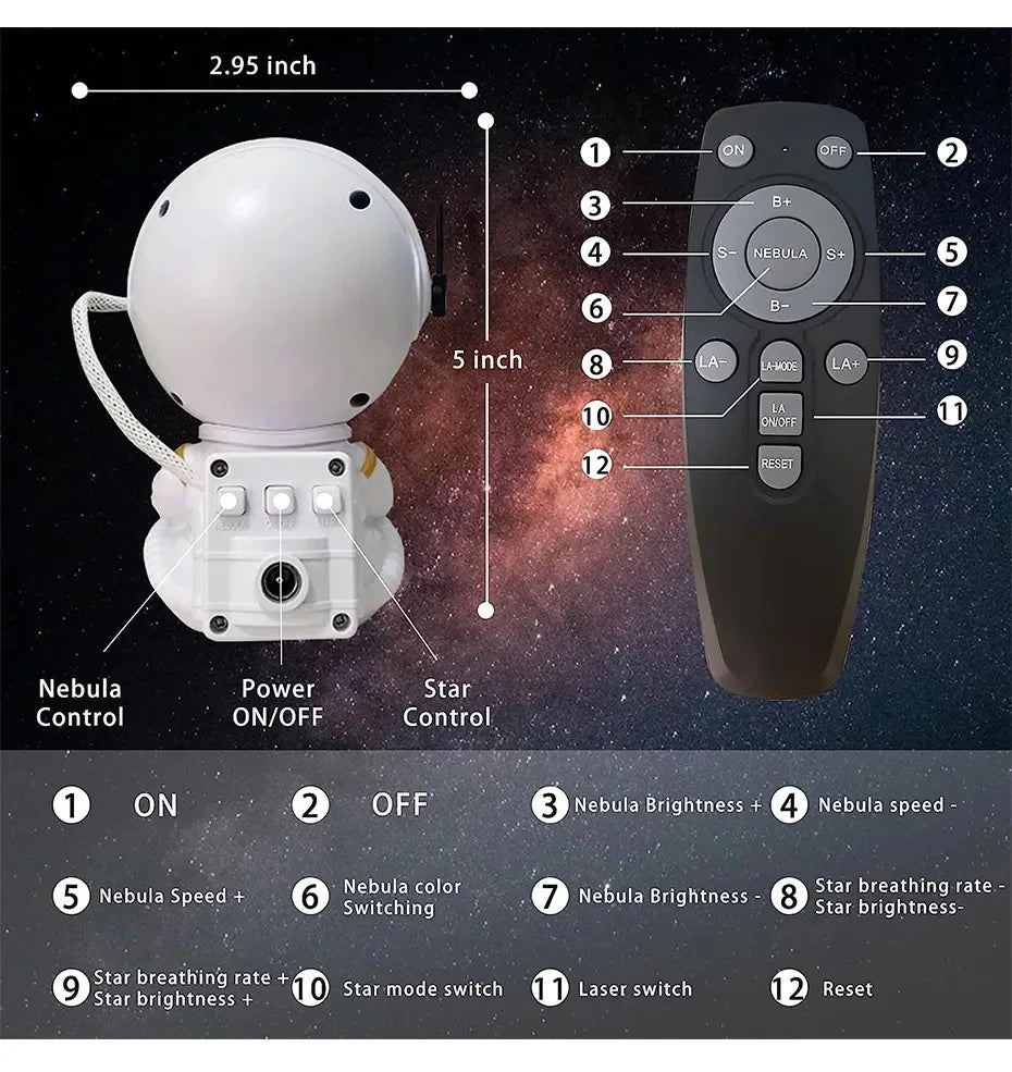Projecteur d'étoiles, veilleuse de galaxie, projecteur d'astronautes, projecteur d'espace avec télécommande pour nébuleuse, pour chambre à coucher et maison