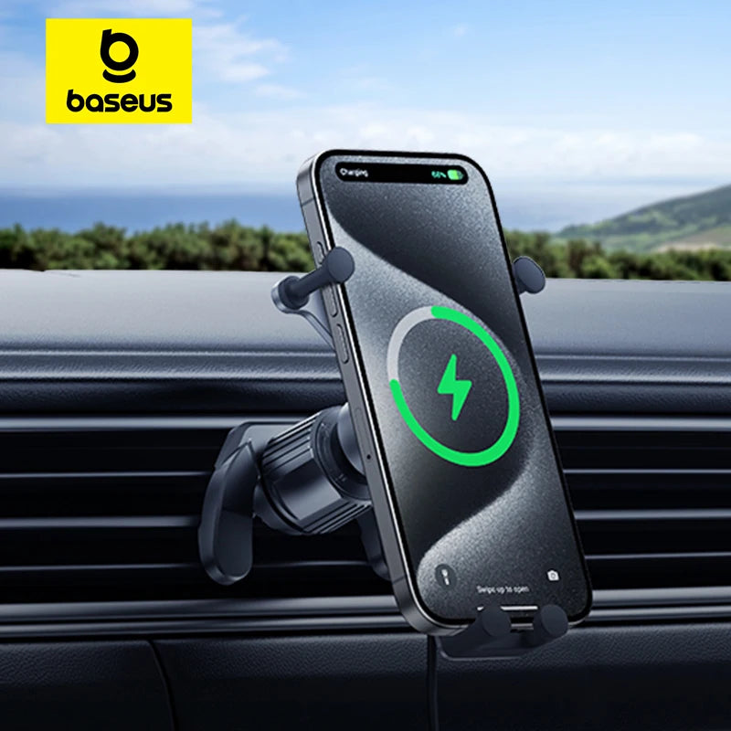 Soporte de teléfono para coche Baseus de 15 W, soporte de carga inalámbrica con ventilación de aire, soporte de teléfono por gravedad para iPhone 14, Samsung y Xiaomi