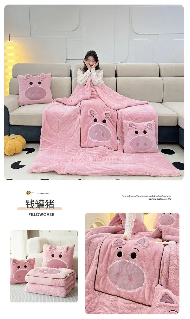 Stitch Disney Throw Pillow Blanket 2-in-1 Kawahiran Velvet Throw Pillow Thickened Nap Blanket Living Room Christmas Gift