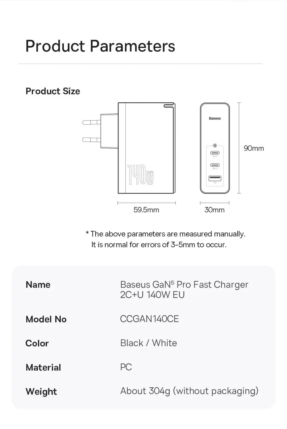 Baseus 140W GaN Charger USB Type C PD3.1 Fast Charge For Macbook Tablet Quick Charge 4.0 3.0 Phone Charger For iPhone 15 14 13
