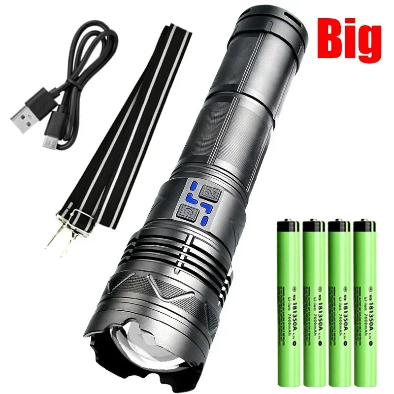 Linternas LED GT60 de 10000 lúmenes y 100 W, la linterna táctica con zoom más potente, linterna de largo alcance de 1500 m, focos de emergencia, regalos navideños