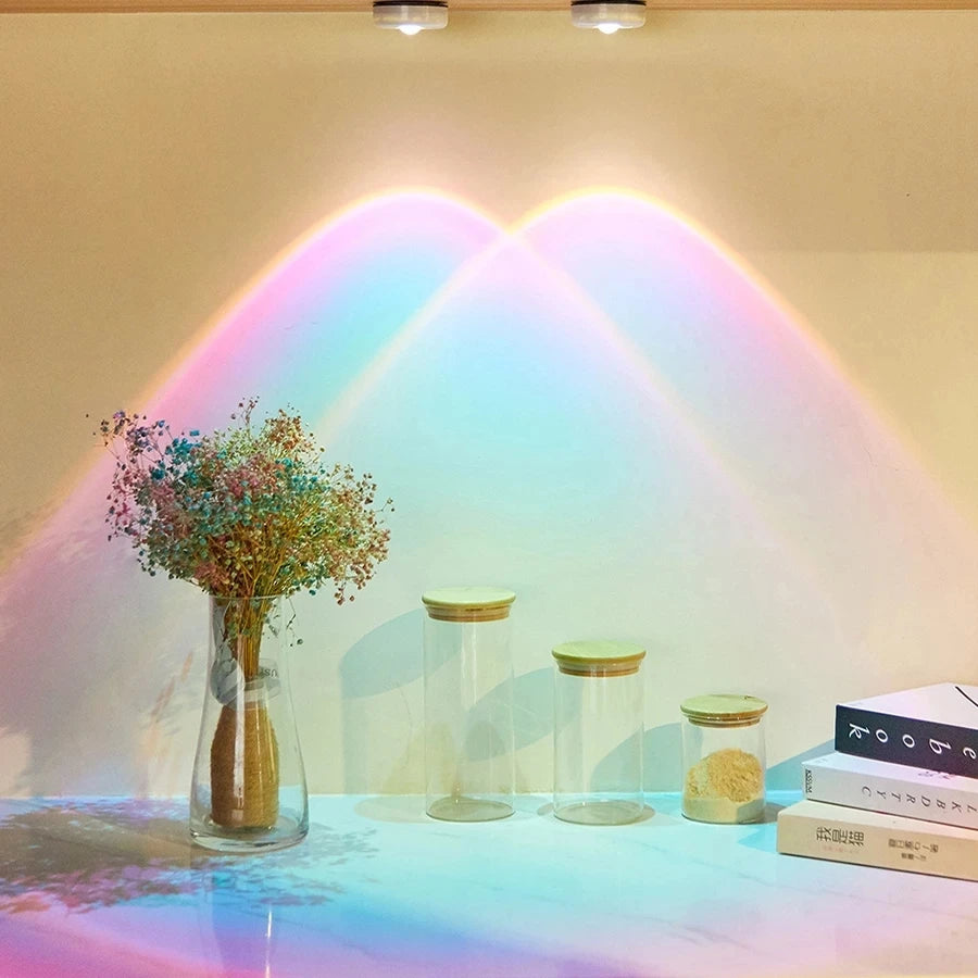 Sunset Lamp Under Cabinet Lights Battery Operated Sunset Projector Kitchen Wine Cabinet Closet Decor Bedroom Atmosphere Lamp