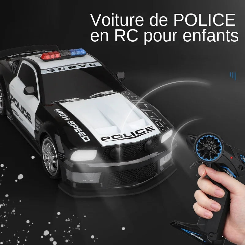 Voiture de police télécommandée super rapide 1/12 2,4 GHz avec lumières, jouet durable pour garçons et enfants