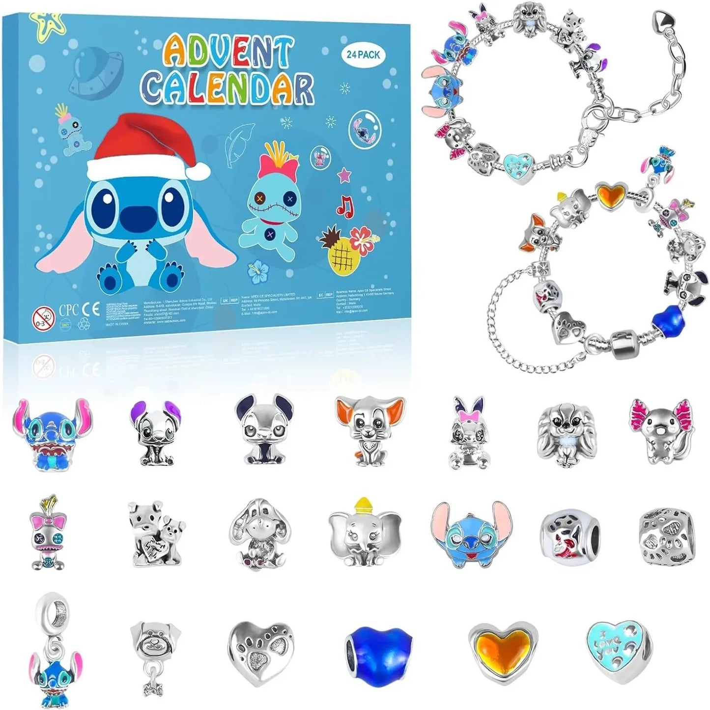 2024 Disney Christmas Angel Comes Jewelry Gift Box Anime Stitch Winnie The Pooh Mickey Kawaii DIY Beaded Bracelet Christmas Gift