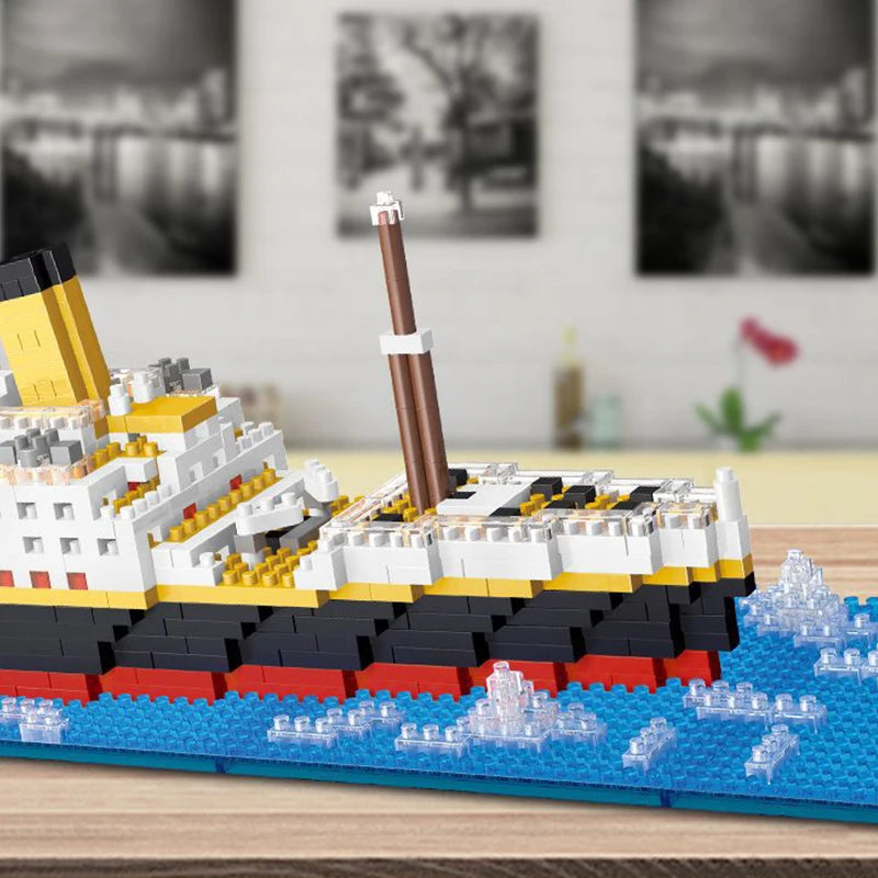 Titanic ship model children's toys birthday gift assembly building block plastic block with lamp toy Titanic building block toy