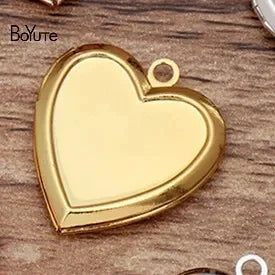 BoYuTe (10 Pieces/Lot) Fit 16MM Heart Cabochon 22*5MM Metal Brass Heart Shaped Memory Locket Can Insert Photo Locket Pendant