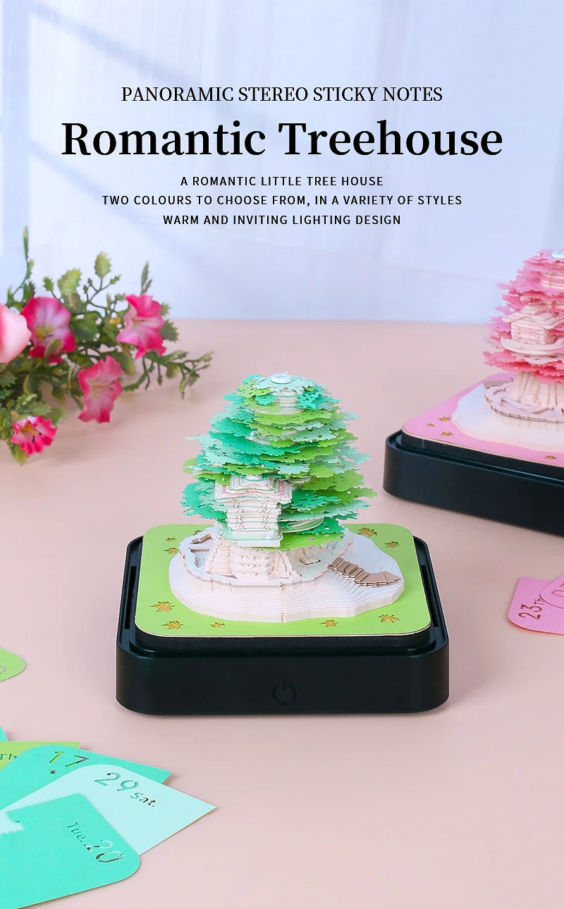 Omoshiroi Block 3D Notepad 2024 Calendar 3D Sakura Tree House Memo Pad Cute Block Notes 3D Sticky Notes Christmas New Years Gift