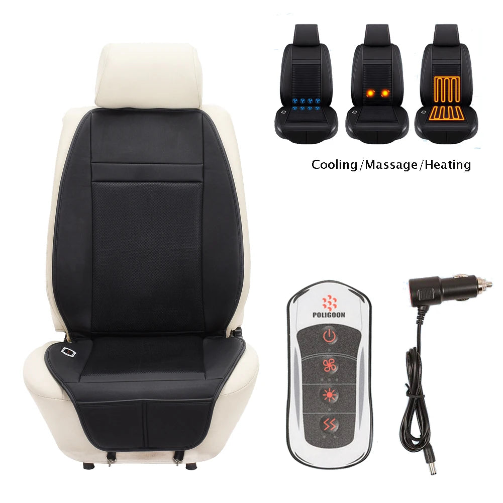 3 Functions 12V Van Car Heater Seat Cover with Waist Vibrating Massage & Cool Wind Heated Warm 4Seasons Interior Accessories x1