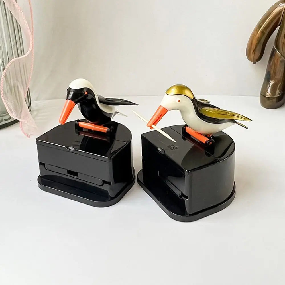 1PC Contenedor para palillos de dientes con forma de colibrí de dibujos animados Dispensador automático de palillos de dientes ABS Caja de soporte Decoración del hogar Accesorios de cocina