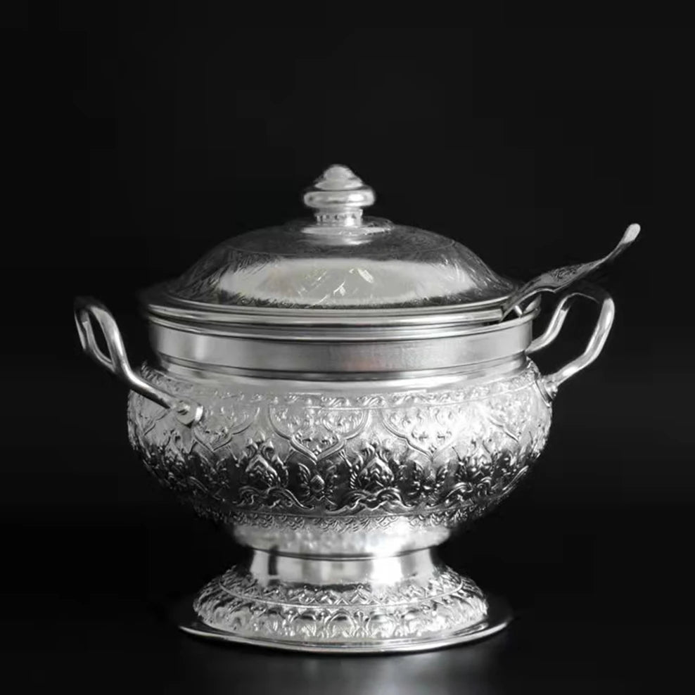 Thai Tom Yum Soup Pot Tall Feet Tin Pan Soup Dessert Container With Spoon Home Decoration Thai Tableware For Kitchen