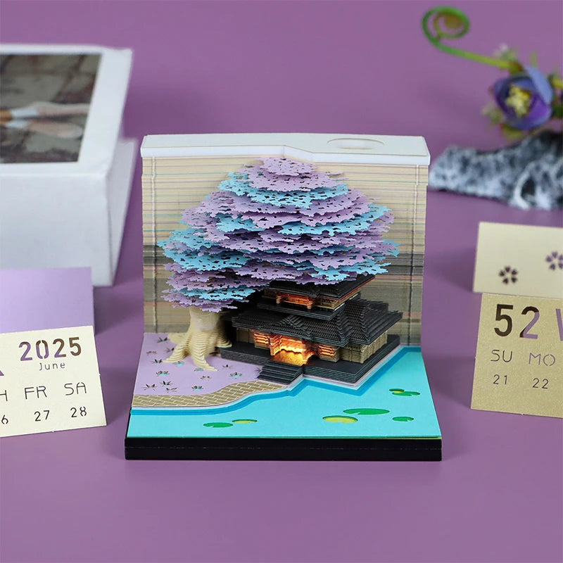 Tree Desk Calendar With LED Lights 2025 Calendar Memo Pad Creative Desk Calendar DIY Notes Notepad 3D Art Calendar Paper Carving