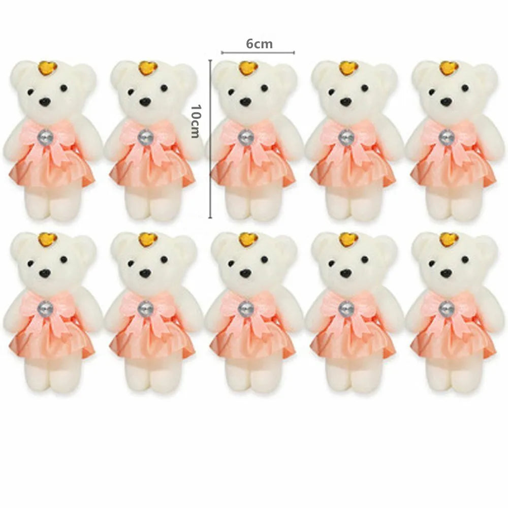 10 piezas de ramo de flores de oso de San Valentín, muñeco de peluche de dibujos animados, ramos de osito de peluche, regalos de graduación, cumpleaños, bodas, decoración de fiesta