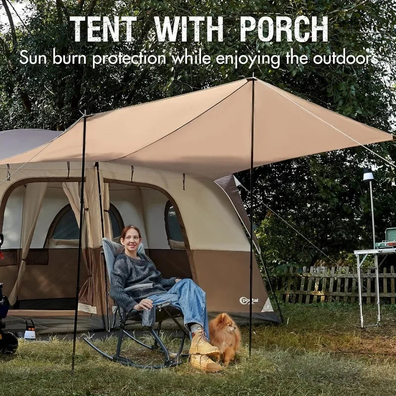 Tienda de campaña para 10 personas con porche, gran tienda de campaña familiar con 2 habitaciones, cortina dividida, para acampar al aire libre, viajar, resistente al agua