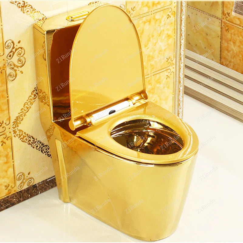 ~Venta caliente de artículos sanitarios dorados para baño, inodoro de cerámica de una pieza montado en el piso, chapado en oro