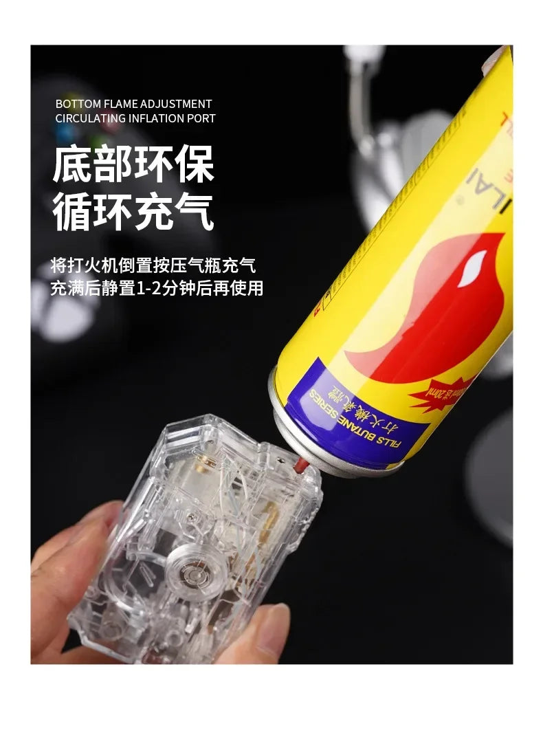2-in-1 Luminous Fingertip Spinner Folding Lighter Transparent Rotating Decompression Windproof Lighter Men's Gifts