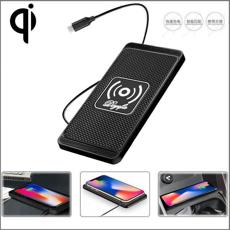 Alfombrilla de silicona antideslizante 2 en 1 de 15 W para salpicadero de coche, soporte de carga rápida, cargador inalámbrico Qi, base de carga para iPhone y Samsung