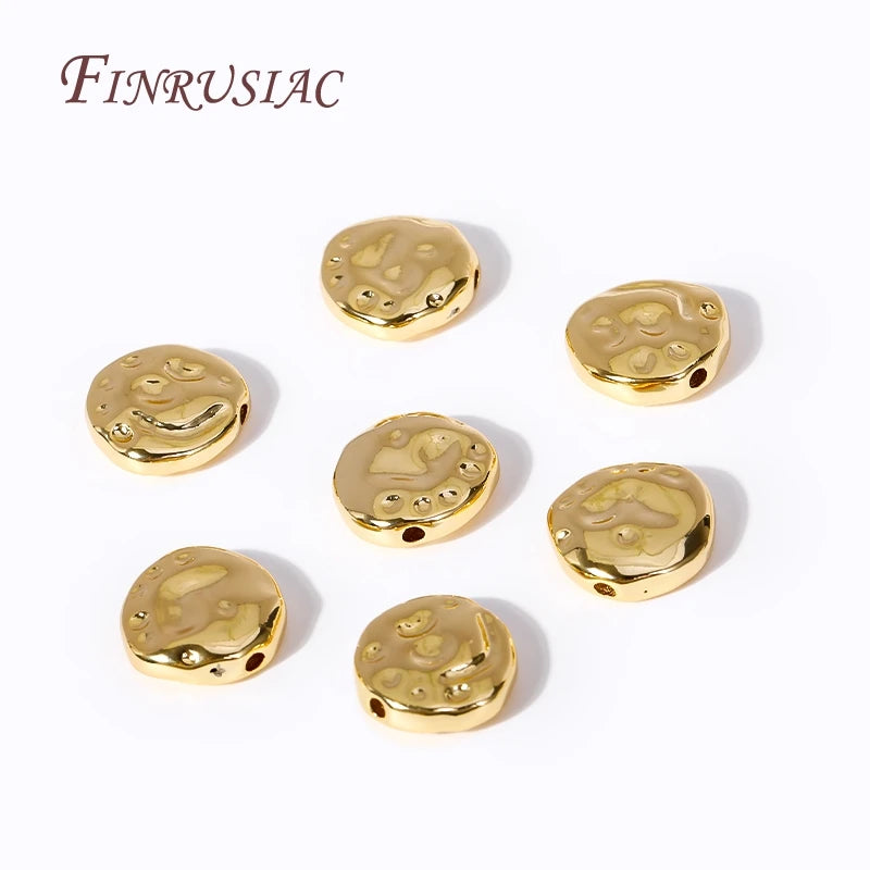 Cuentas espaciadoras irregulares chapadas en oro de 18 quilates, 13 x 4,5 mm, cuentas separadoras redondas de metal de latón para accesorios de joyería y abalorios