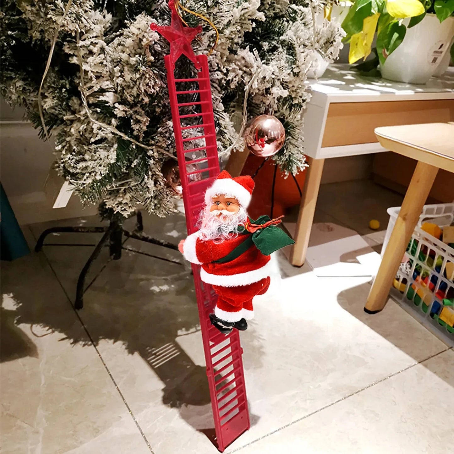 2024 Electric Climbing Ladder Santa Claus with Music & LED Light, Xmas Tree Decorations Hanging Christmas Ornaments Tree Decor
