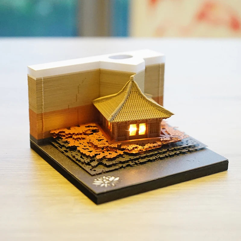 2024 Calendar Memo Pad With LED Lights,Time Piece Calendar,Creative Desk Calendar DIY Paper Carving Art Craft Desktop Decoration
